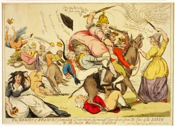 Der Genius Frankreichs, der Despotismus, Tyrannei und Unterdrückung von der Erdoberfläche ausrottet oder die königlichen Krieger besiegt, veröffentlicht 1792